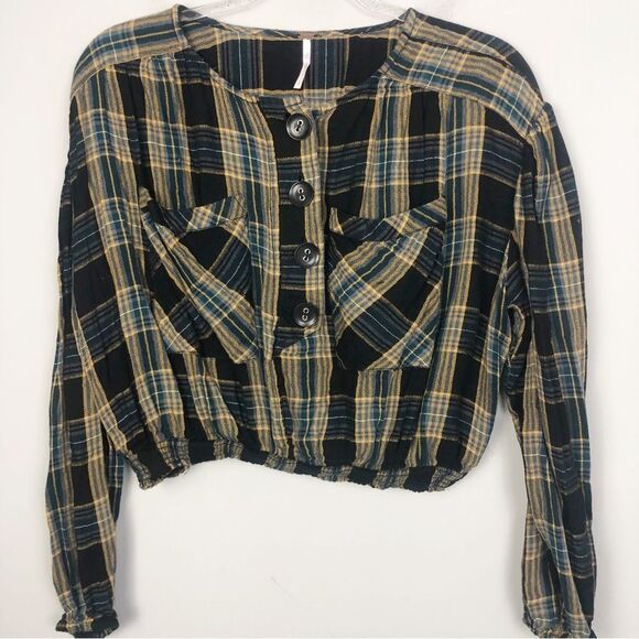 FREE PEOPLE | It’s The Good Life Cropped Plaid Flannel Top Women’s Size Small - Picture 4 of 14
